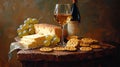 Cheese, crackers, and wine for afternoon snack. Royalty Free Stock Photo