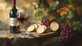 Cheese, crackers, and wine for afternoon snack. Royalty Free Stock Photo