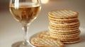 Cheese, crackers, and wine for afternoon snack. Royalty Free Stock Photo