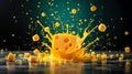 Cheese cube splashing liquid cheese and cubes cheddar Royalty Free Stock Photo