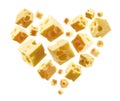 Cheese cubes in the shape of a heart on a white background Royalty Free Stock Photo