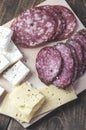 Cheese and cured meat charcuterie selection salami