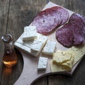 Cheese and cured meat charcuterie selection salami