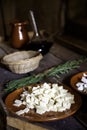 Cheese cut on a plate