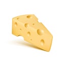 Cheese 3D realistic vector icon of trinagle piece with holes