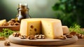 Cheese dish with walnuts and crackers, perfect for wine and romance, bright image with bokeh Royalty Free Stock Photo