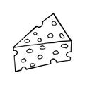 Cheese doodle. Vector cheese with a black line. Simple food and cooking illustration in doodle style on a white isolated