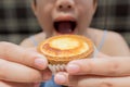 Cheese Egg Tart Fat Woman open mouth eating