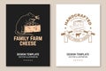 Cheese family farm poster design. Template for logo, branding design with rat, mouse, sheep lacaune, fork, knife for