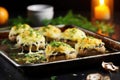 cheese-filled mushrooms baked in muffin tins