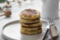 Cheese flapjacks or pancakes. Rounf frities made from cotage cheese Royalty Free Stock Photo
