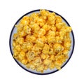 Cheese flavored popcorn in blue bowl Royalty Free Stock Photo