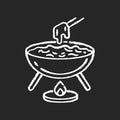 Cheese fondue chalk white icon on black background Royalty Free Stock Photo