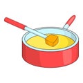 Cheese fondue icon, cartoon style