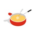 Cheese fondue icon, isometric 3d style