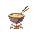 Cheese Fondue Pot with Candle and Forks Illustration for Creative Projects Royalty Free Stock Photo