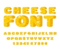 Cheese font. cheesy ABC. Food alphabet. Yellow letters milk prod