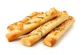 Cheese And Garlic Breadsticks On A White Background. Generative AI Royalty Free Stock Photo