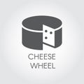 Cheese glyph icon. Dairy product black flat label. Natural healthy food logo. Vector illustration for cooking theme