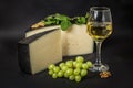 Cheese with Grape, White Wine, Peanuts and Mint Royalty Free Stock Photo