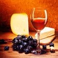 Cheese, grapes and glass of red wine. Royalty Free Stock Photo