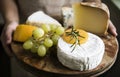 Cheese and grapes on the plater Royalty Free Stock Photo