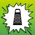Cheese grater sign. Black Icon on white popart Splash at green background with white spots. Illustration Royalty Free Stock Photo