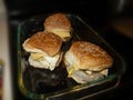 Cheese hamburgers in a tray