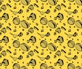 Vector seamless pattern with cheese holes in a primitive manner