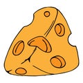 Piece of cheese with holes. Vector illustration of cheese with big holes. Hand drawn cartoon piece of cheese Royalty Free Stock Photo