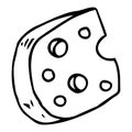 Cheese icon. Vector illustration of cheese with holes. Hand drawn piece of cheese with big holes Royalty Free Stock Photo