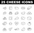 Cheese icons set. Black and white outline dairy products illustration