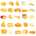 Cheese icons set, cartoon style