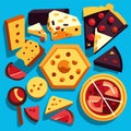 Cheese icons set. Collection of different types of cheese. Vector illustration generative AI