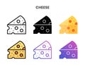 Cheese icons set with different styles.