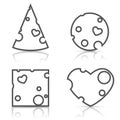 Cheese icons on a white background, cheese with hearts