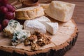 Cheese plate wooden table Royalty Free Stock Photo