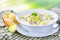 Cheese and leek soup with meat Royalty Free Stock Photo