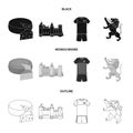 Cheese, lion and other symbols of the country.Belgium set collection icons in black,monochrome,outline style vector