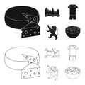 Cheese, lion and other symbols of the country.Belgium set collection icons in black,outline style vector symbol stock