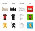 Cheese, lion and other symbols of the country.Belgium set collection icons in cartoon,black,outline,flat style vector