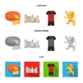 Cheese, lion and other symbols of the country.Belgium set collection icons in cartoon,flat,monochrome style vector