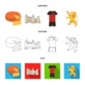 Cheese, lion and other symbols of the country.Belgium set collection icons in cartoon,outline,flat style vector symbol