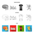 Cheese, lion and other symbols of the country.Belgium set collection icons in flat,outline,monochrome style vector
