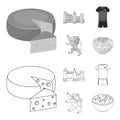 Cheese, lion and other symbols of the country.Belgium set collection icons in outline,monochrome style vector symbol