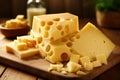 Cheese Lover\'s Dream - Exploring Yellow Emmental Varieties. AI Generated