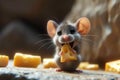 Cheese loving cartoon mouse captured in playful animation sequence