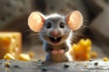 Cheese loving cartoon mouse captured in playful animation sequence