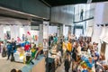 Cheese market full of locals and tourists on one of the Flacon Design Factory pavilion.