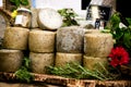 Cheese on a market stall Royalty Free Stock Photo